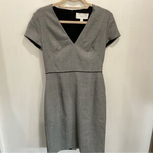 Boss by Hugo Boss Black and White Textured V‑Neck Midi Dress